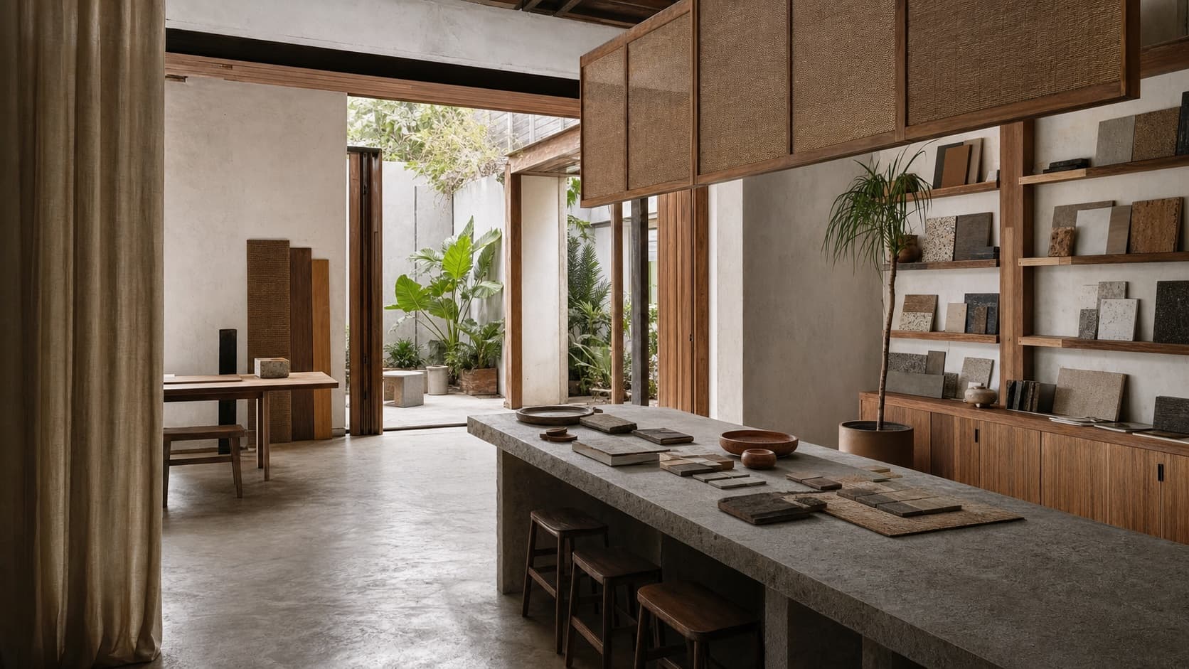 Atelier de création en bois, pierre et enduit à la chaux à Libreville