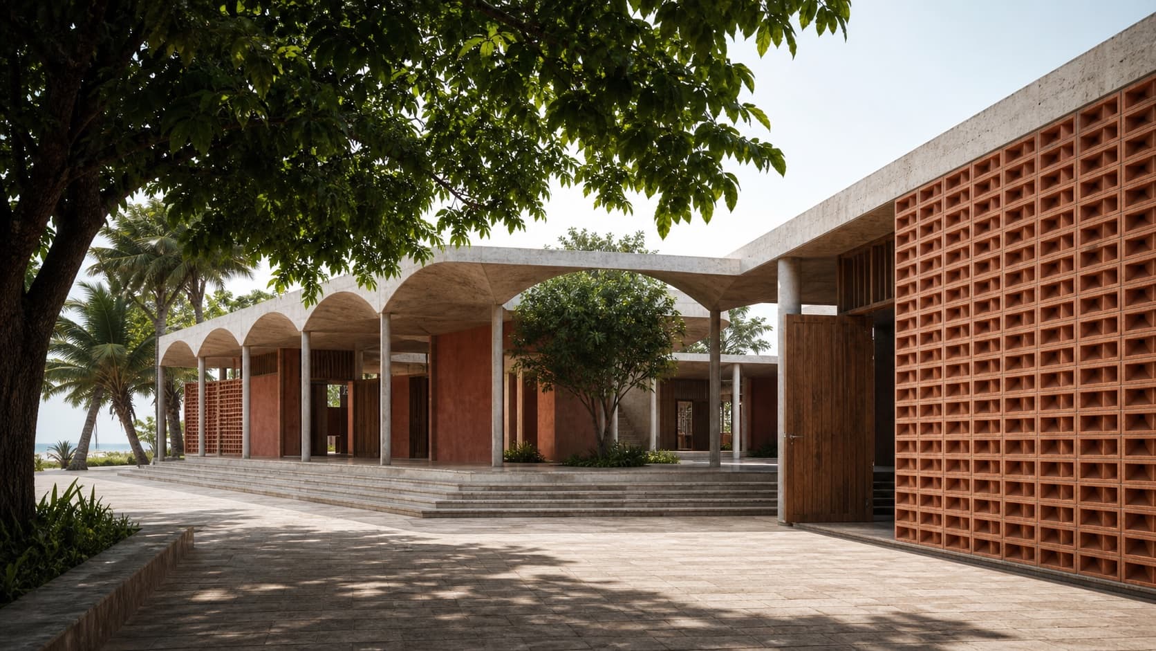 Centre culturel en terre cuite et béton à Lambaréné au Gabon